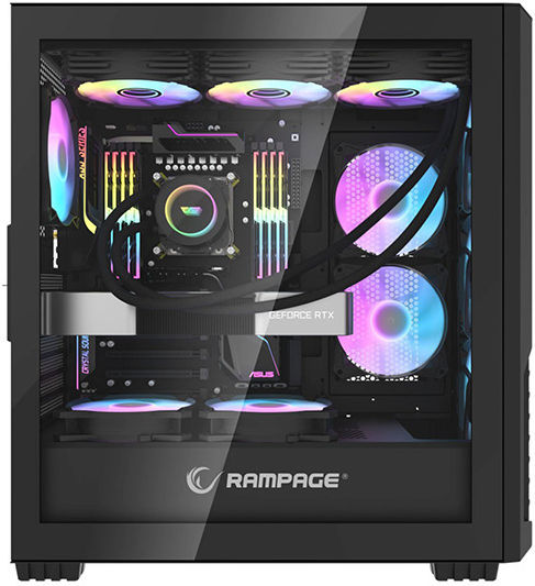 Rampage Shelob Gaming Midi Tower Computer Case with Side Window and RGB Lighting Black