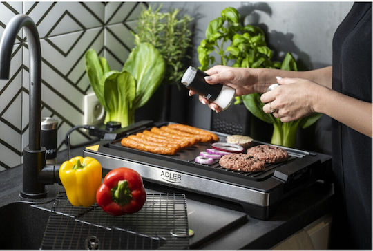 Adler Tabletop Electric Grill Smooth and Ribbed Plate 3000W with Adjustable Thermostat 33cmx33cmcm