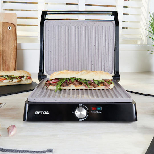Petra Electric Tischplatte Elektrogrill Geriffelte Platte 2200W mit Deckel und einstellbarem Thermostat 29cmx23cmcm