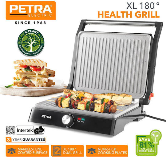 Petra Electric Tischplatte Elektrogrill Geriffelte Platte 2200W mit Deckel und einstellbarem Thermostat 29cmx23cmcm
