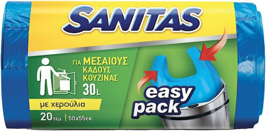 Sanitas Trash Bags Capacity 30lt with Handles Easy-Pack 55x50cm 20pcs Blue