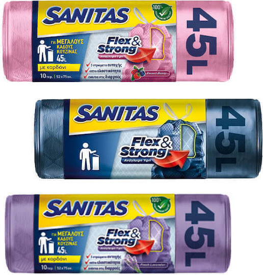 Sanitas Scented Trash Bags Capacity 45lt with Drawstring 52x75cm 10pcs Pink