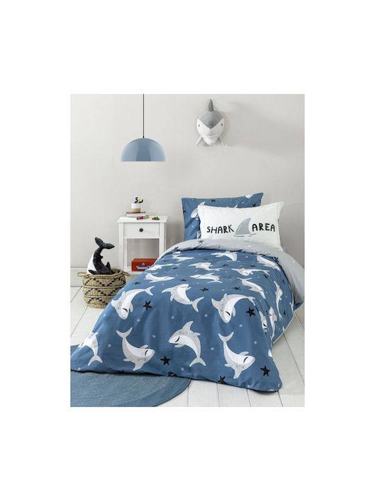 Nima Sheet Set Single Cotton Shark Area Blue, Grey 170x255cm 3pcs