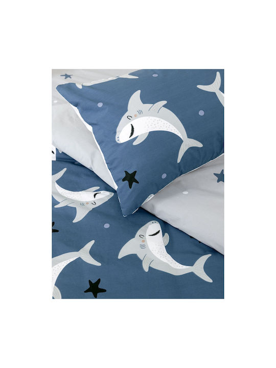 Nima Sheet Set Single Cotton Shark Area Blue, Grey 170x255cm 3pcs
