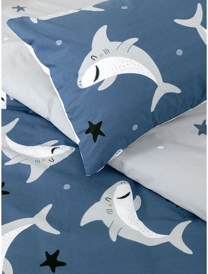 Nima Seturi de cearșafuri Single Bumbac Shark Area Blue, Grey 170x255cm 3buc
