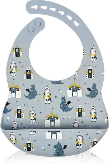 Baby Cloud Castele cu Dragoni Impermeabila Bavetă Silicon cu buton & Buzunar Albastră