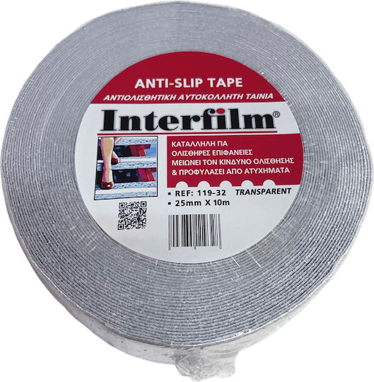 Interfilm Anti-Slip Διαφανής Αυτοκόλλητη Αντιολισθητική Ταινία Διάφανη 10mx25mm