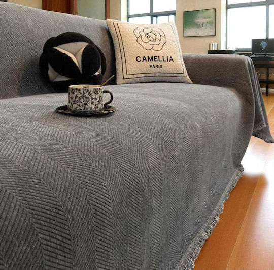 Linea Home Four-Seater Sofa Throw Chenille 180x320cm Grey