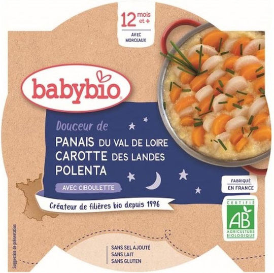 Babybio Meniu bebelusi cu Aromă de Păstârnac - Morcov și Mămăligă 230gr pentru 12+ Luni