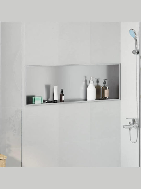 vidaXL Wall Mounted Bathroom Shelf Metallic 30x9.5x90cm Silver
