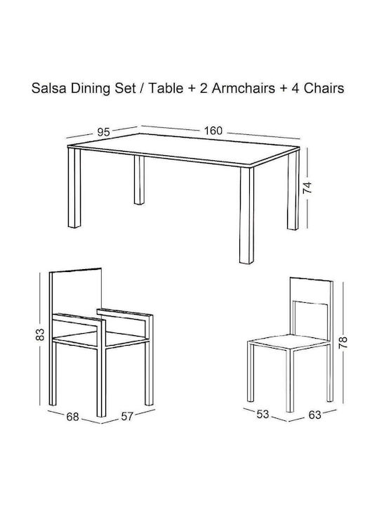 Set Sala De Mese Pentru Exterior Salsa 7 Piese Negru Cu Perne E280 S