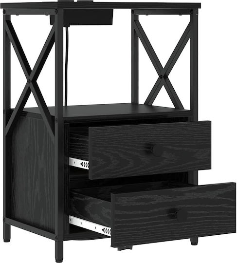 Wooden Bedside Table with Metal Legs Black Oak 40x31x60cm