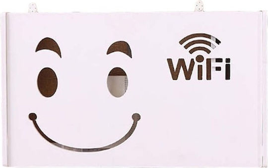 Raft Wi-Fi Router Montat pe Perete din Lemn pentru Ascunderea Echipamentelor și Cablor Lungime 25 cm Alb