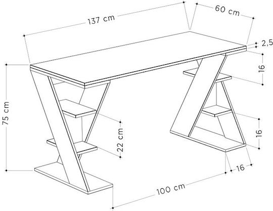 Γραφείο Papillon με Βιβλιοθήκη 137x60x75εκ. Sapphire Oak - Λευκό