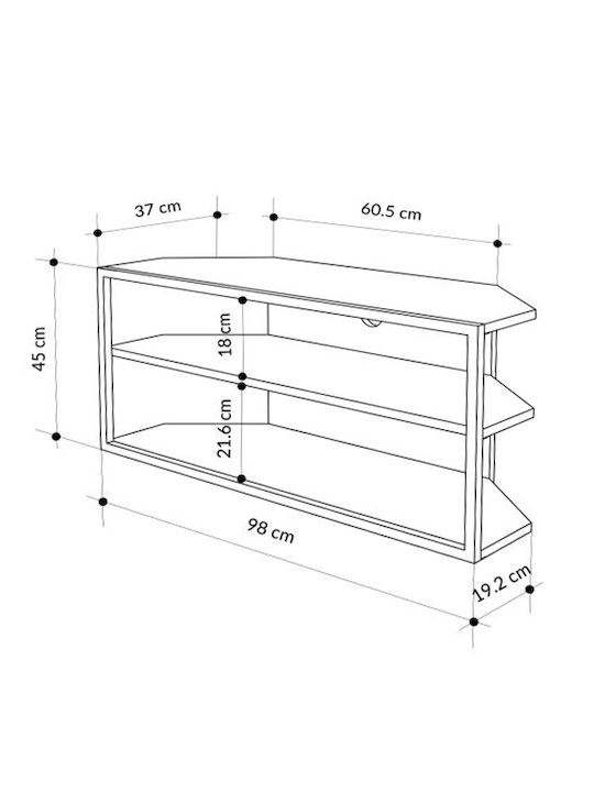 Echo Cornered TV Stand Made of Metal & Wood Gray Retro L98xD37xH45cm