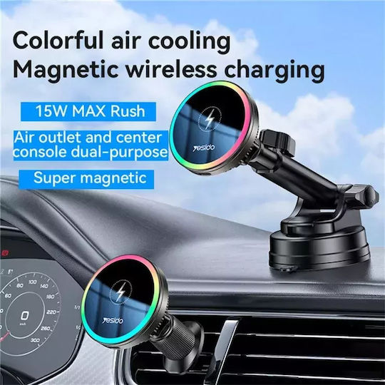 Yesido Suport Auto pentru Telefon cu magnet și Încărcare Wireless Neagră