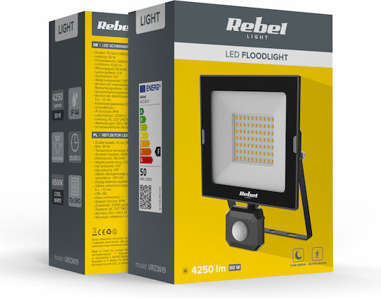 Lech Proiector LED Etanș 50W Alb Rece 6500K cu Senzor de Mișcare IP44