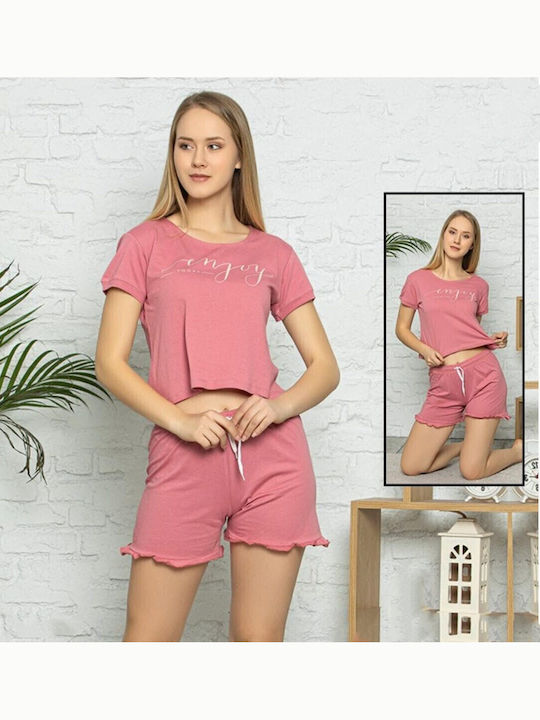 Mirano Homewear Καλοκαιρινό Γυναικείο Σετ Πιτζάμας Βαμβακερό Ροζ