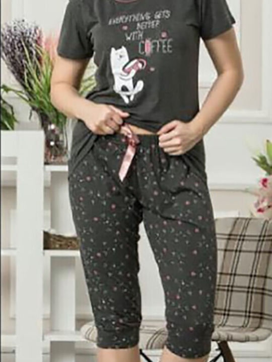 Mirano Homewear Καλοκαιρινό Γυναικείο Σετ Πιτζάμας Βαμβακερό Ανθρακι