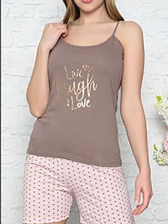 Mirano Homewear Καλοκαιρινό Γυναικείο Σετ Πιτζάμας Βαμβακερό Καφε