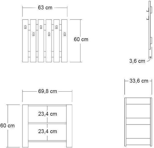 Friends Entry Furniture with Hanger & Shoe Rack Walnut 69.8x33.6x60cm
