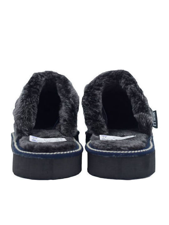 Leather Winter Women's Slippers Blue