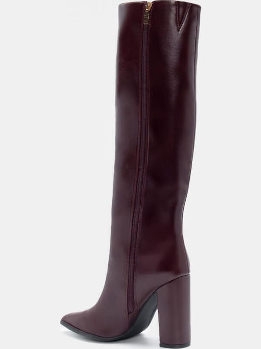 Wildleder Damenstiefel mit hohem Absatz Burgundisch