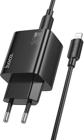 Hoco Charger with 2 USB-A Ports and 2 USB-C Ports and Cable USB-C - Lightning 30W Power Delivery / Quick Charge 3.0 Blacks (N56 Fundador)