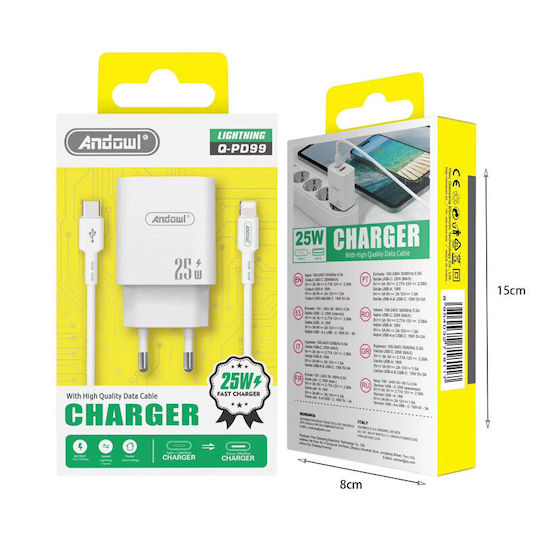 Andowl Charger with 2 USB-A Ports and Cable Lightning Blacks (CX-17)