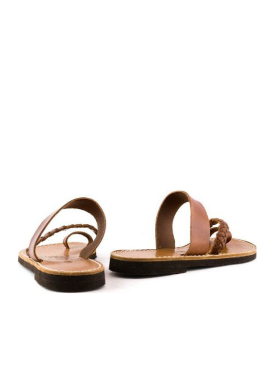 Leather Women's Flat Sandals in Brown Color