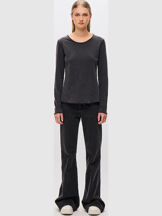 Γυναικεία Μπλούζα Βαμβακερή Μακρυμάνικη Washed Black