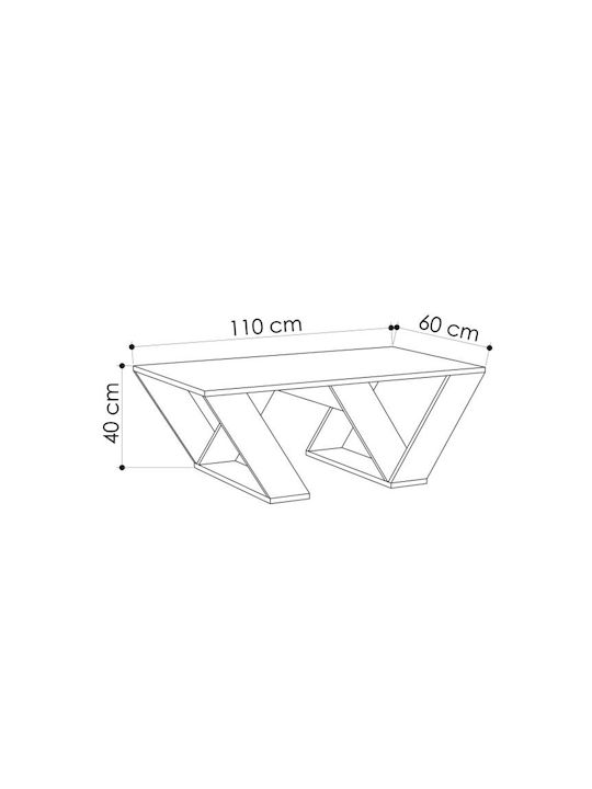 Rectangular Central Coffee Table Pipra Wooden White W110xD60xH40cm