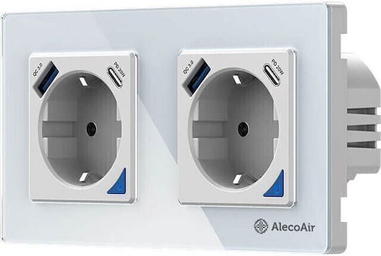 AlecoAir G60 Power Socket Wi-Fi with 2 USB Ports White 1pcs