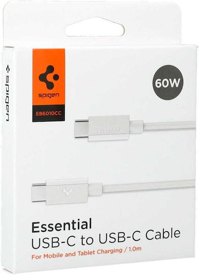Spigen USB 2.0 Cable USB-C male - USB-C 60W PD Λευκό 1m ACA08717