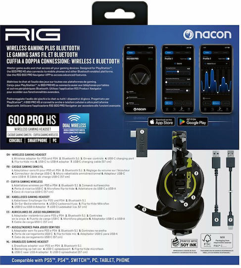 Nacon RIG 600 PRO HS Wireless Over Ear Gaming Headset with Connection Bluetooth Acid Camo
