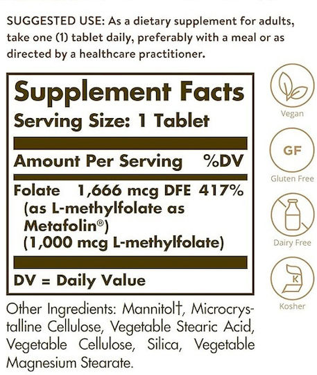 Solgar Folate 1000mg Supliment Pentru Sarcină 60 Comprimate