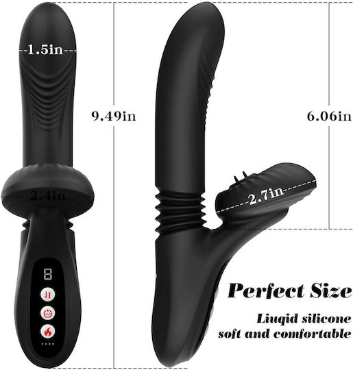 Silicone Vibrator 7 Powerful Modes Licking Thrusting Heating Black