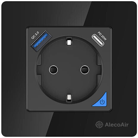 AlecoAir G40 Einzeln Gemauert Stromsteckdose WLAN mit 2 USB-Anschlüssen Schwarz 1Stück