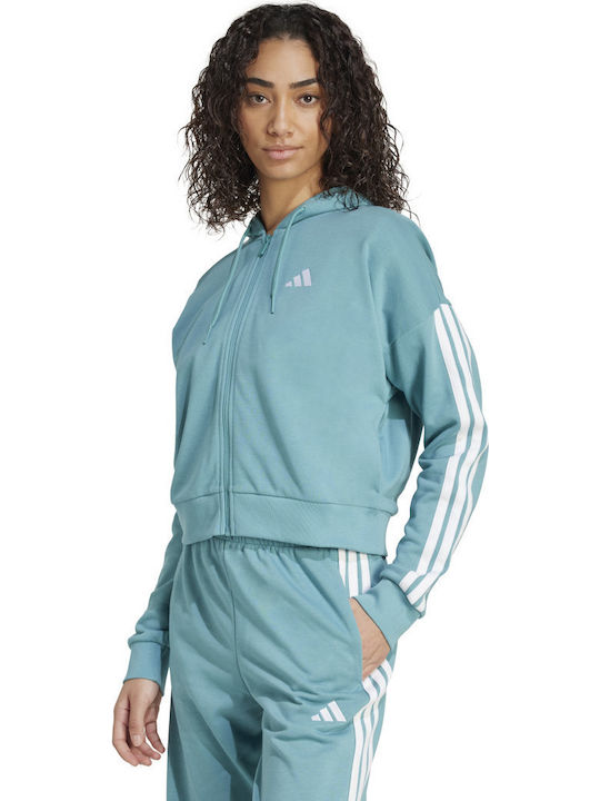 Essentials 3-stripes French Terry Women's Sweatshirt Jacket Hooded Blue
