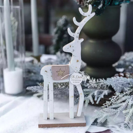 Beauty Home Christmas Wooden Figure Reindeer White Height 25cm