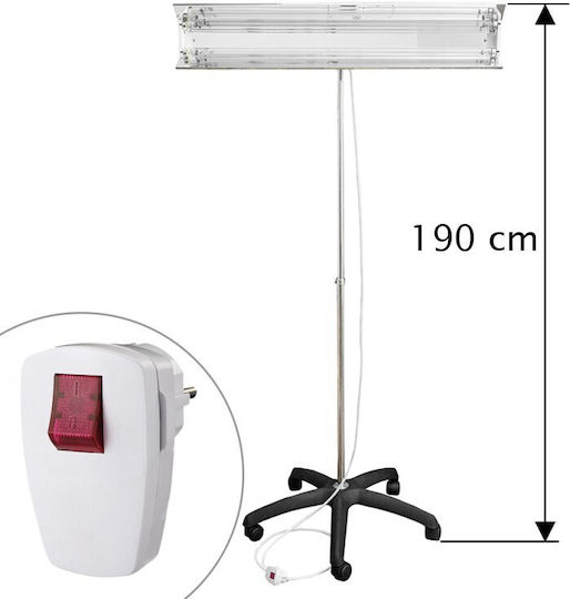 Portable Uvc Bactericidal Lamp 2x55w Adjustable Telescopic Stand 100-190 Cm Reflector 60 Sqm