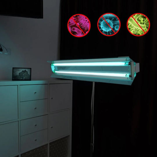 Portable Uvc Bactericidal Lamp 2x55w Adjustable Telescopic Stand 100-190 Cm Reflector 60 Sqm