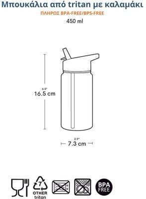 A Little Lovely Company Kids Water Bottle Plastic with Straw Tritan 450ml
