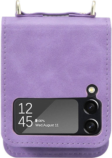 Erbord Задна Корица Кожа с Каишка за Врата Лилава Galaxy Z Flip3 5G
