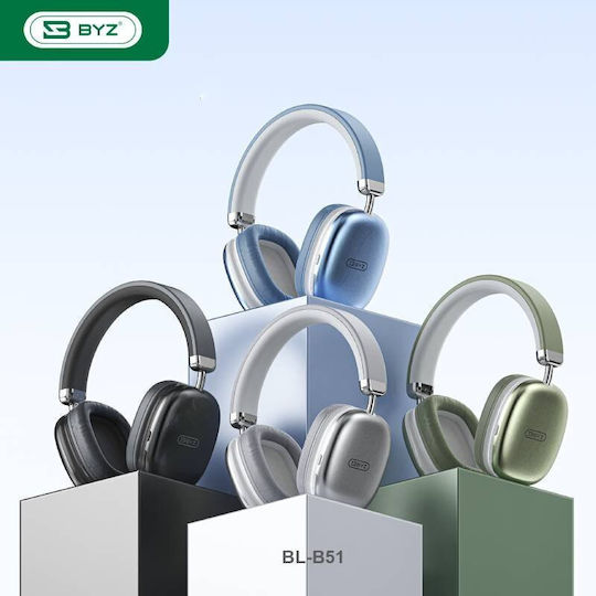 BYZ BL-B51 Ασύρματα Bluetooth On Ear Ακουστικά με 40 ώρες Λειτουργίας και Quick Charge Ασημί