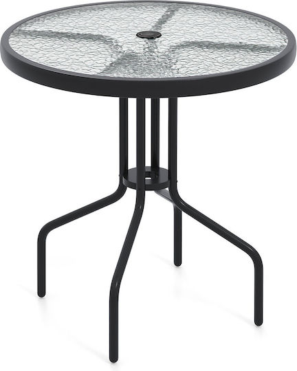 Sitting Room Outdoor Table with Glass Surface and Metal Frame Natural 70x70x71cm
