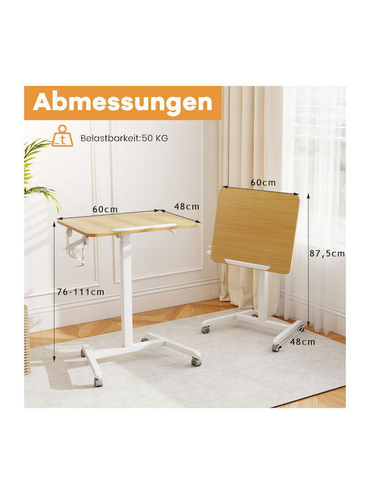 Masă Laterală Rectangulară Metalică Pliabilă Cu Roți Bej M60xL48xH76cm