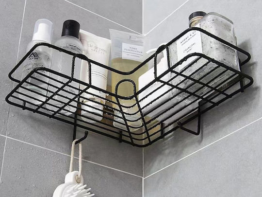 Verk Group Ecke An der Wand montiert Badezimmerregal Metallisch mit 1 Regalboden und Saugnäpfen 26x11.5x6cm Schwarz