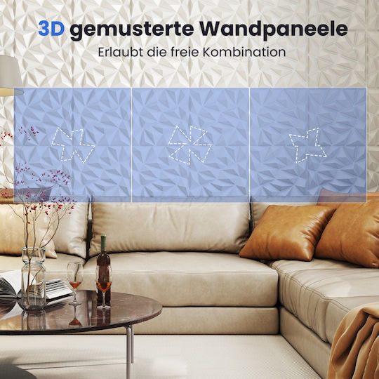 3D Wandpaneele aus PVC mit Kleber Weiß 50x50cm