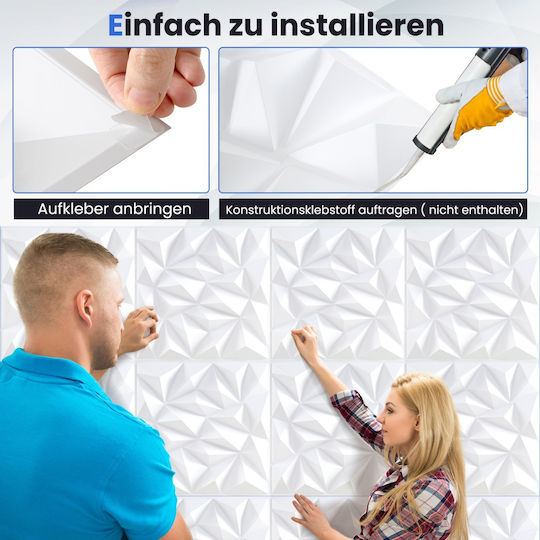 3D Wandpaneele aus PVC mit Kleber Weiß 50x50cm